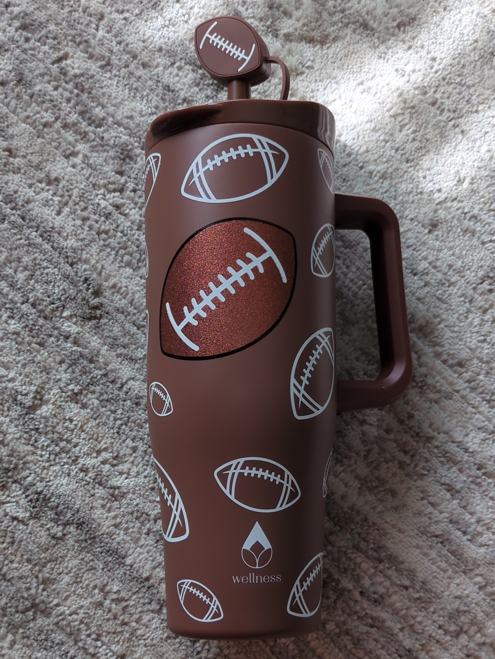 Glitter Football Tumbler Travel Mug Football straw Topper